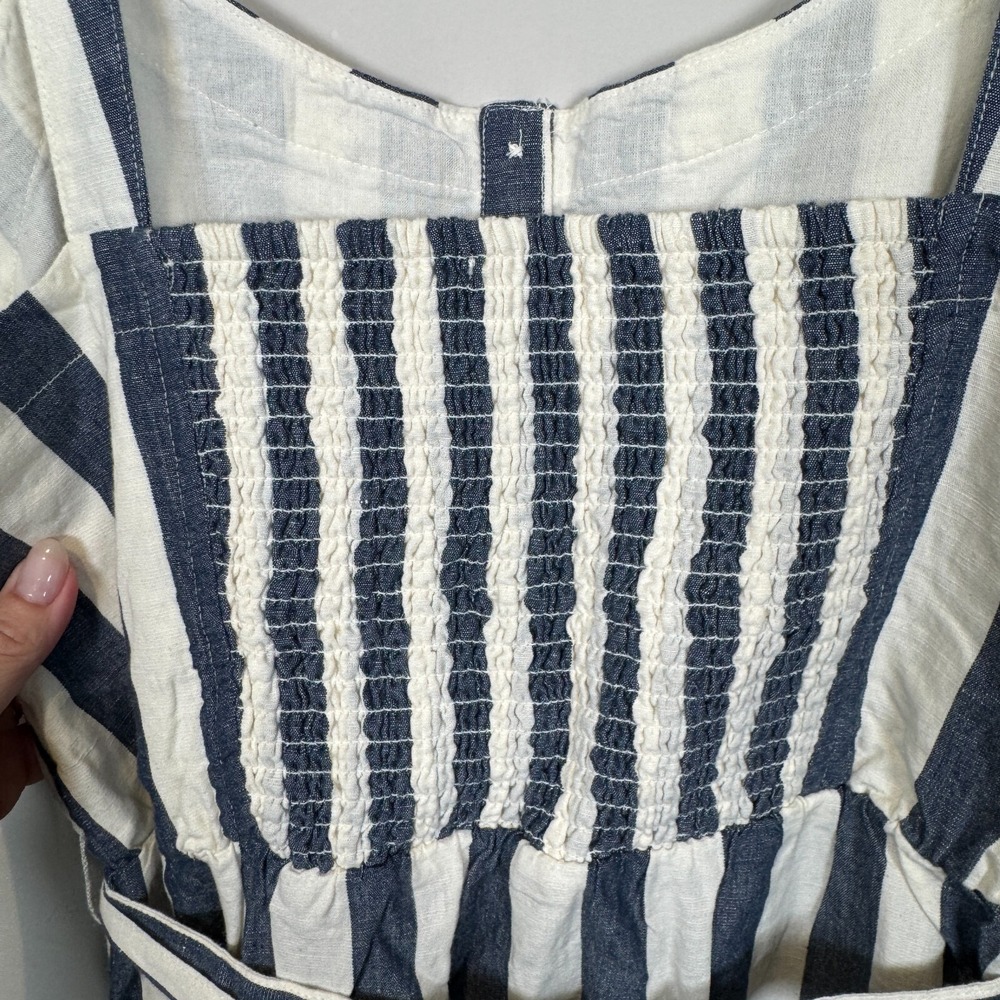 Pact Navy and Cream Striped Smocked-Back Midi Dress - Picture 4 of 9